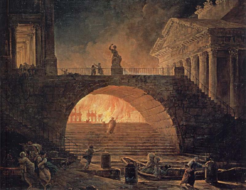 ROBERT, Hubert The blaze in Rom,18.Juli 64 n. Chr. France oil painting art